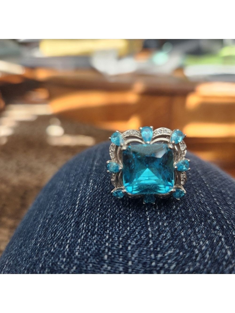 Aquamarine Ring, Sterling Silver Ring for Women, Boho Ring with Stone Blue Gemst - Picture 5 of 7